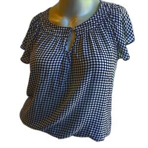 Max Edition Polka Dot Keyhole Blouse | S | Navy White